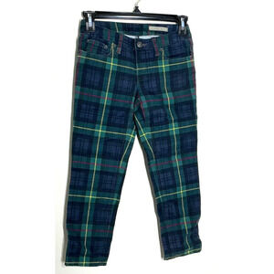 Girls Sz 8. Ralph Lauren Plaid Skinny Cropped Jeans Navy Green Stretch